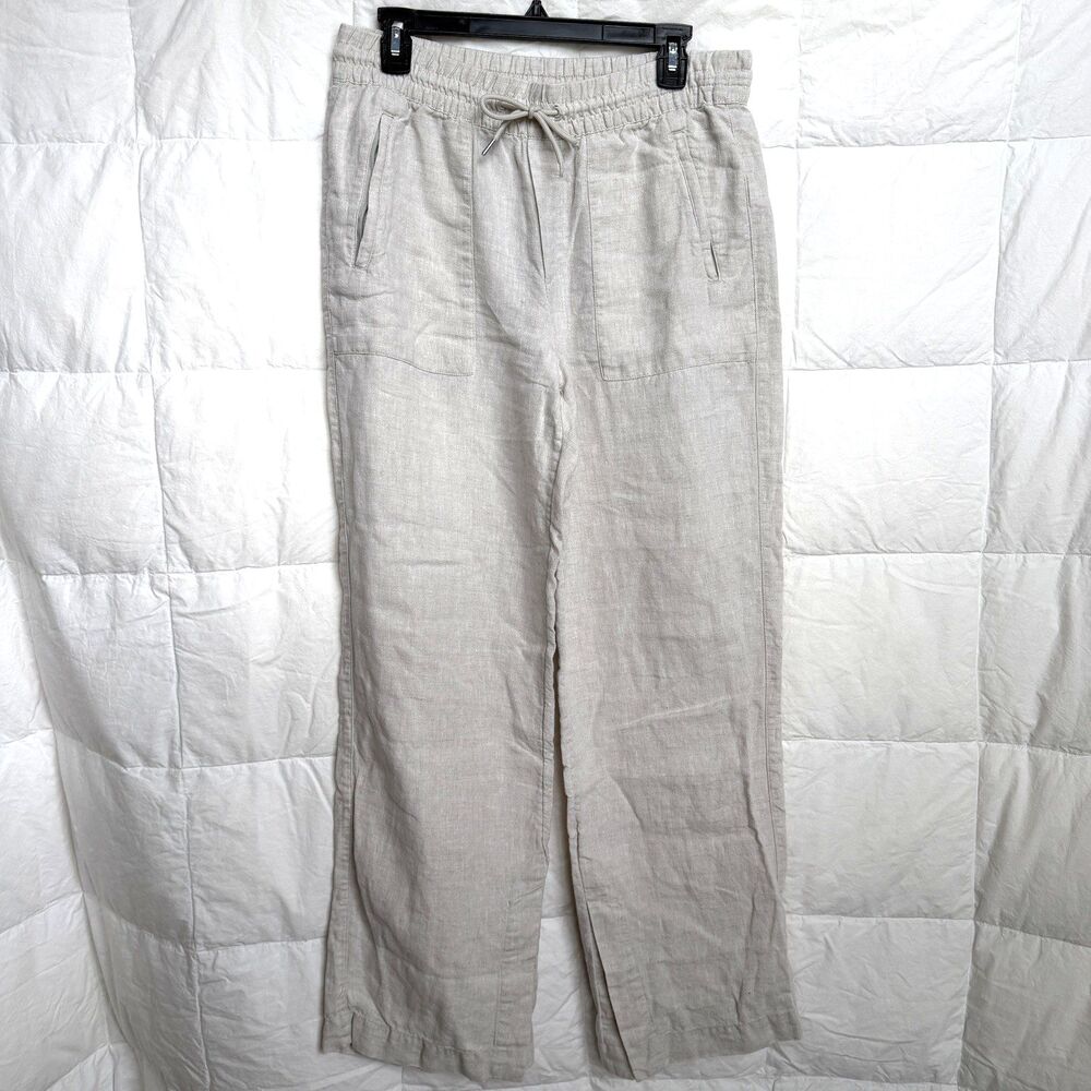 Athleta Retreat Linen Wide Leg Pants S Tall Beige Tan Pull On Coastal Beach